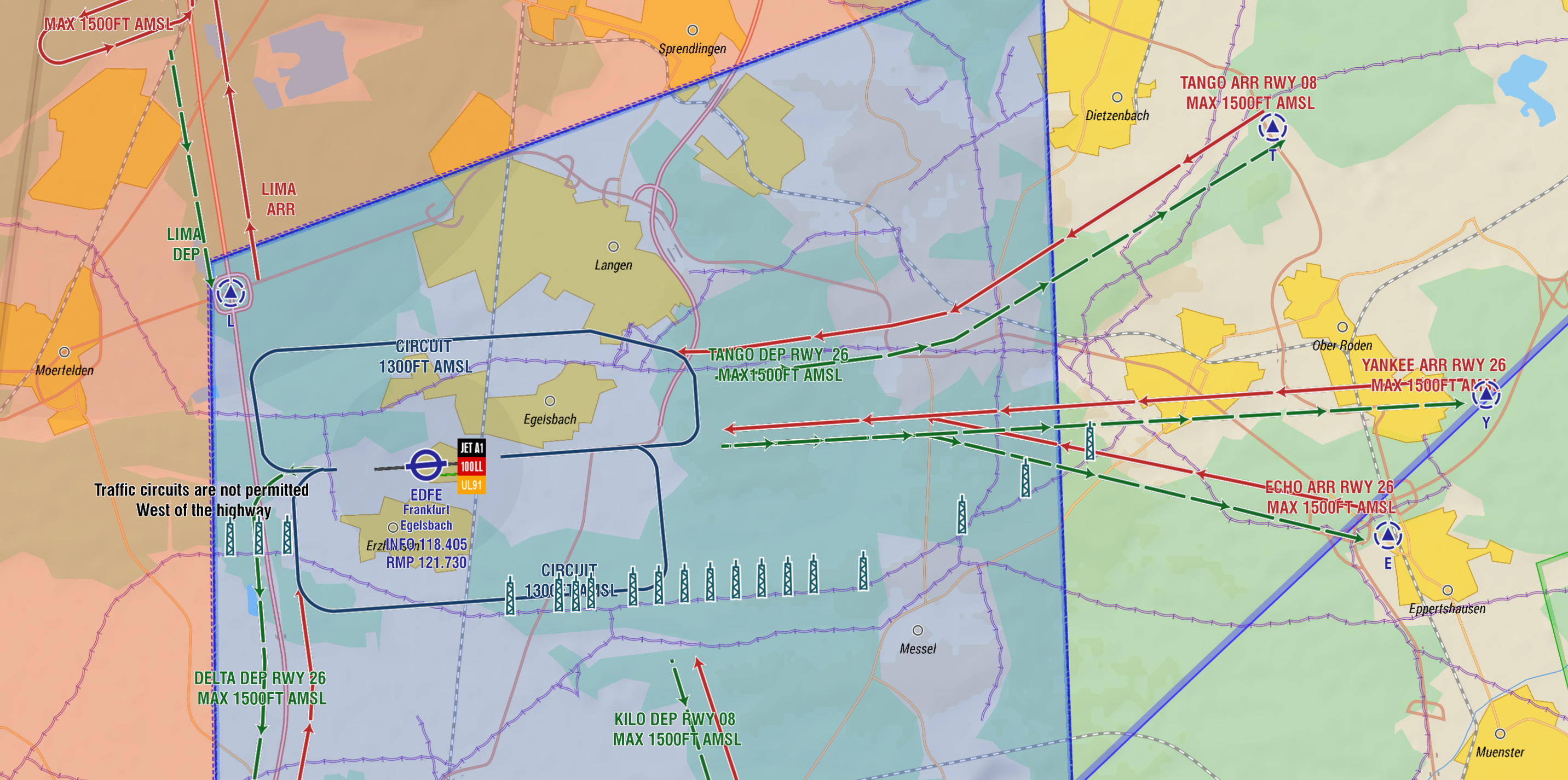 In map VFR arrival and departure routes EDFE