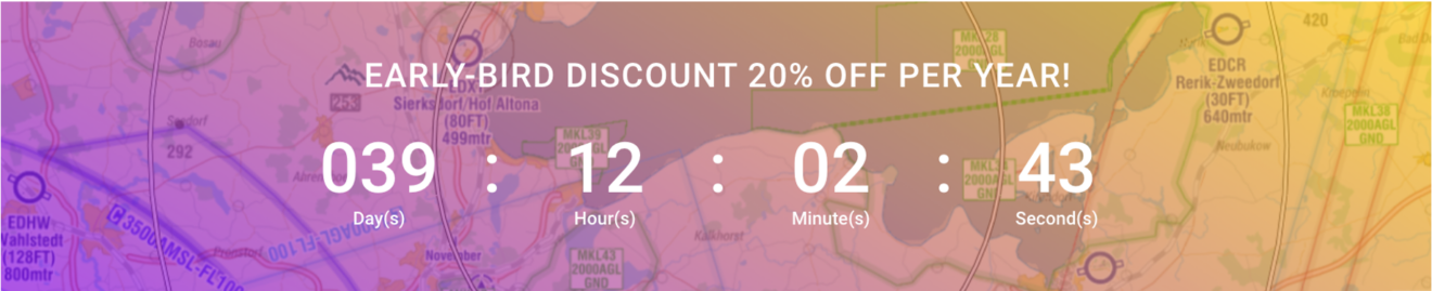 early bird discount 20% off per year countdown