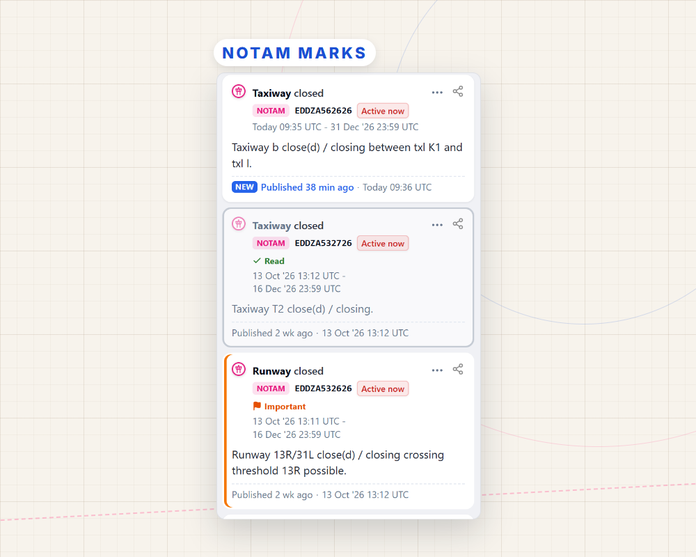 NOTAM marks: flag what matters, hide what doesn't