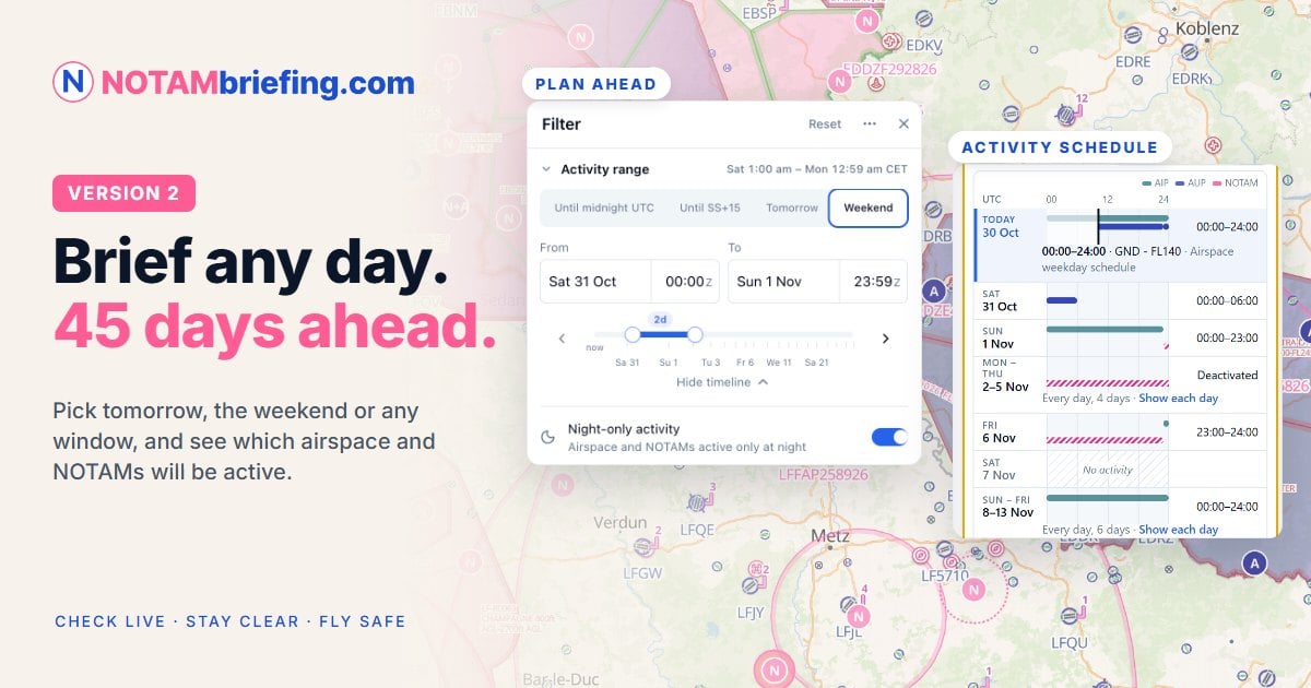 NOTAMbriefing.com version 2: brief any day, up to 45 days ahead